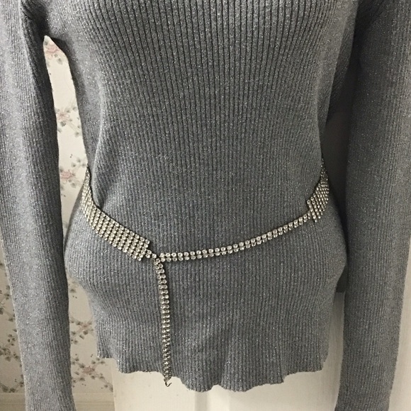 Starkles 80’s Vintage Sparkly Pronged RS Belt Set In Silver Toned Rhodium Metal. main image 6